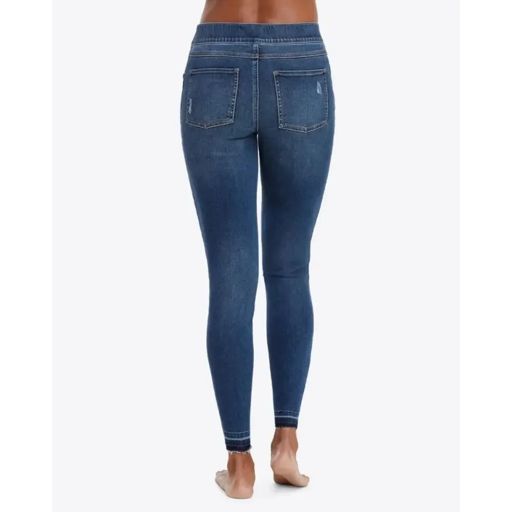 Spanx Stretch Skinny Jean Tummy Control Pannel Distressed Raw Hem Women's Medium - Picture 3 of 6